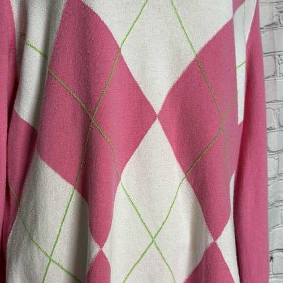 Lilly Pulitzer Pink/White Argyle V Neck Sweater - Large - Picture 3 of 8